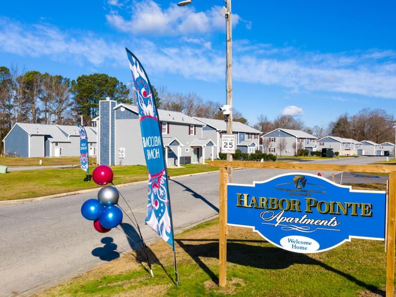 The Harbor Pointe sign at the entrance to the property